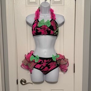 Glamour Pink and Green Kids Dance Costume